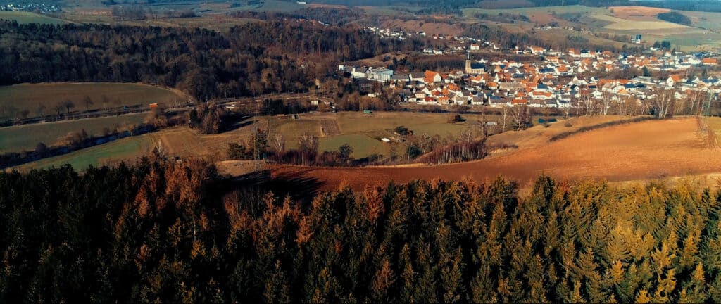 Droneshot of town in Germany