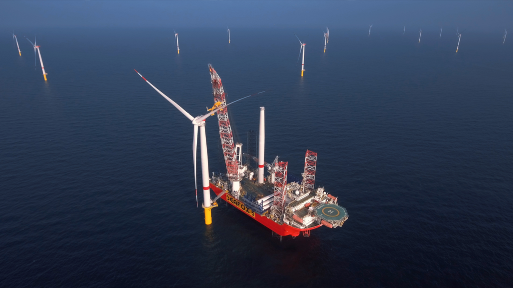 Fred Olsen Windcarrier windfarm drone shot