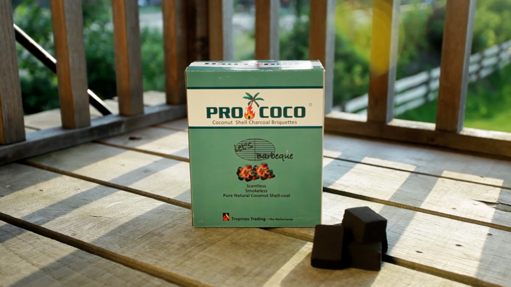 Pro Coco briquettes next to packaging