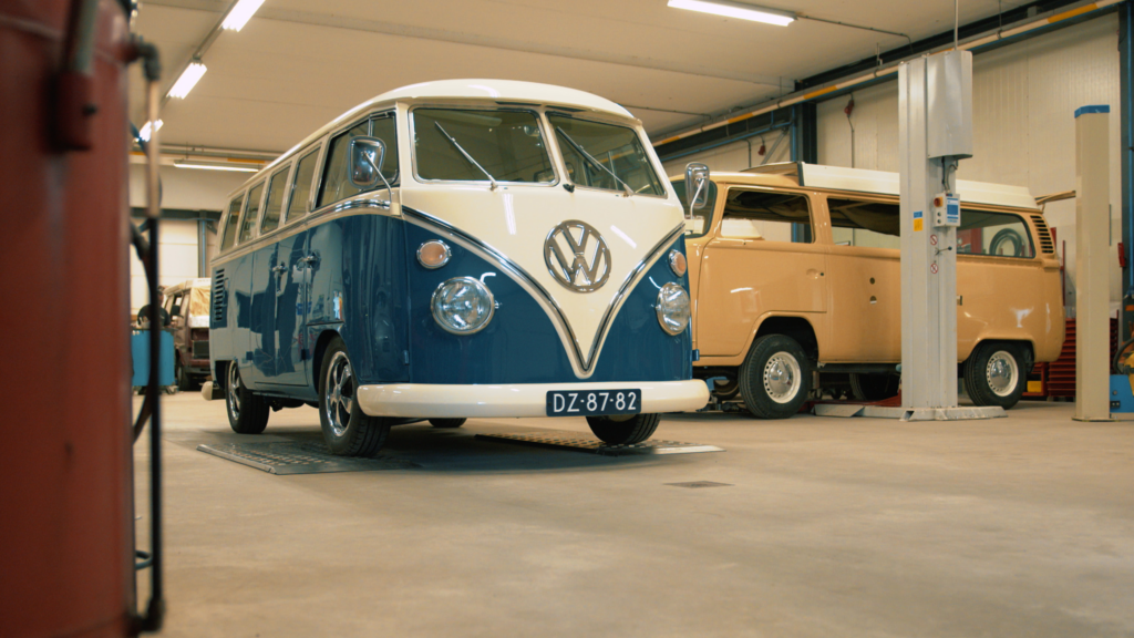 VW T1 bicolor in garage