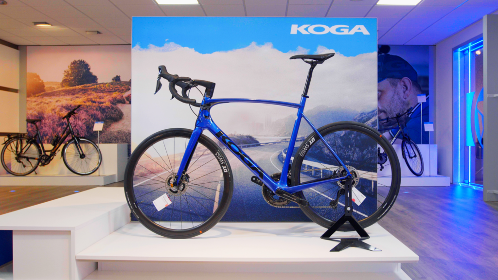 Koga bike standing on showcase stand